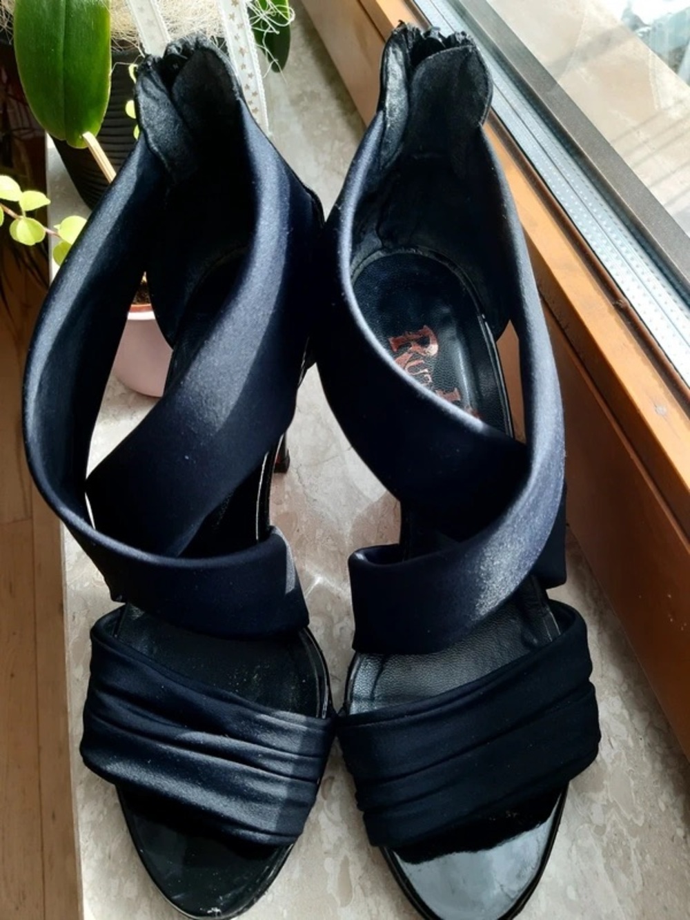 Black Satin Crisscross High Heel Sandals -  Women